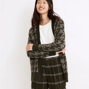 Madewell ALLSTON Heather Pine Green Houndstooth Check Knit Cardigan Sweater 1X